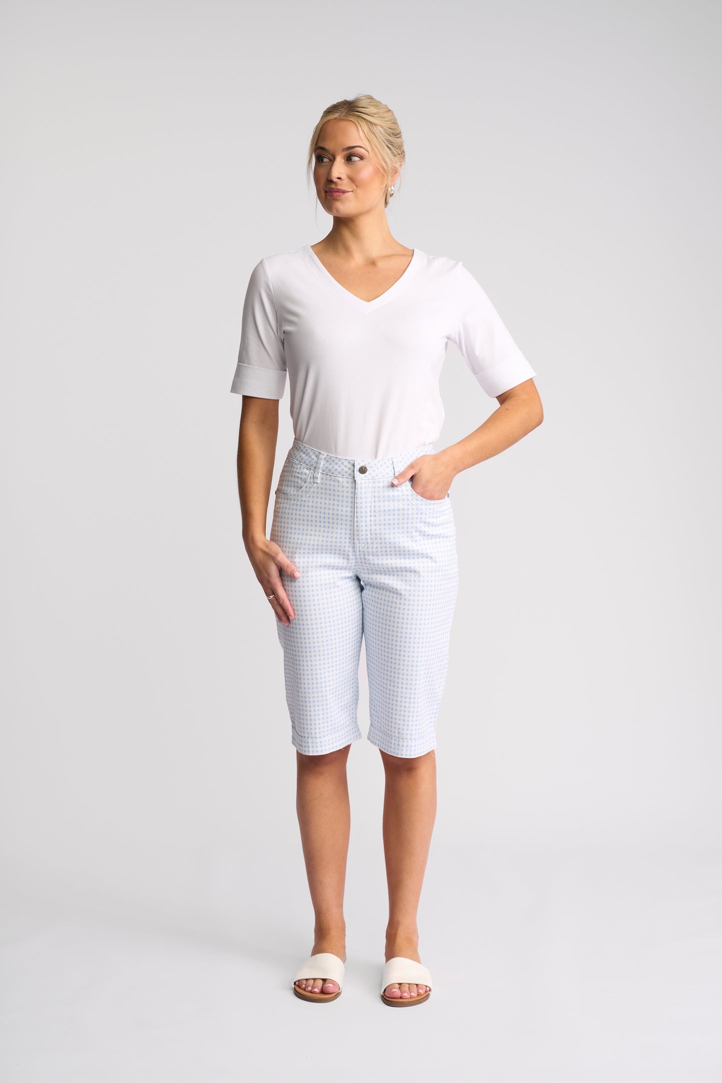 Vassalli Custom Printed Lightweight Straight Leg Short - Blue Gingham
