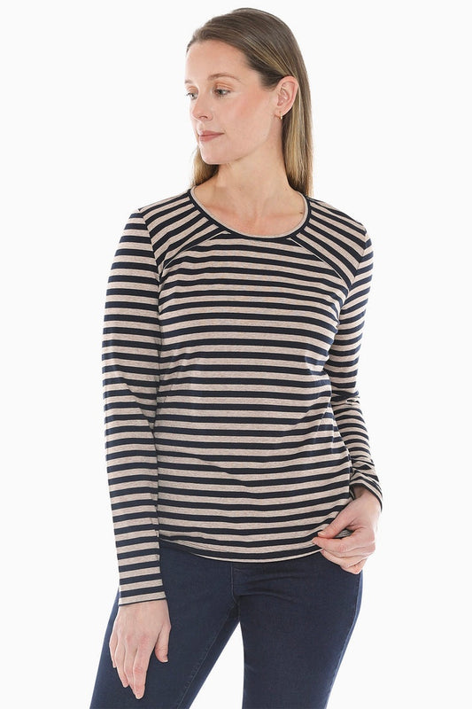 Jump Stripe Crew Long Sleeve Knit Top-Navy/Oat