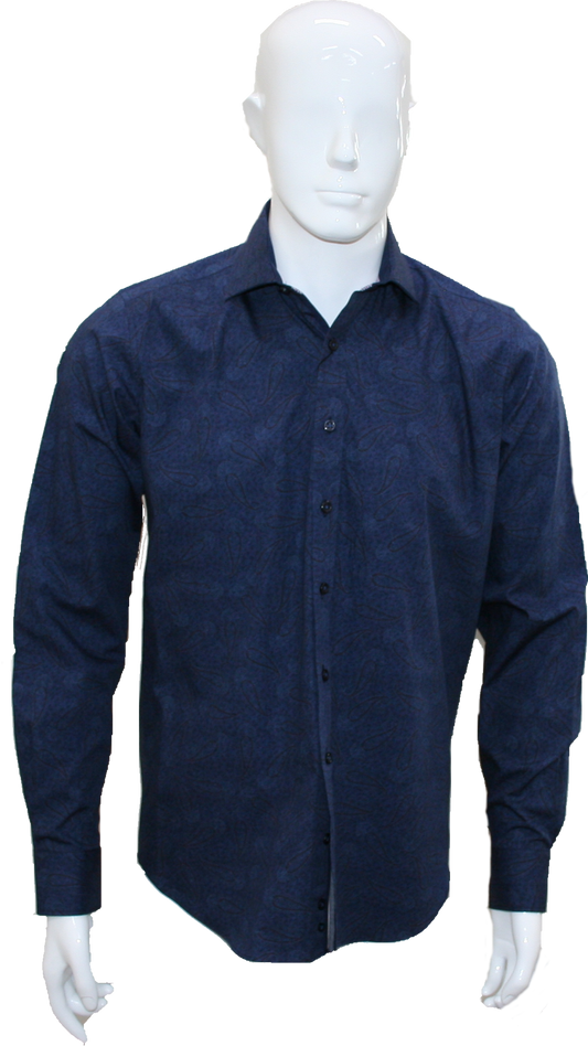 Geoffery Beene Navy Paisley Long Sleeve Casual Shirt