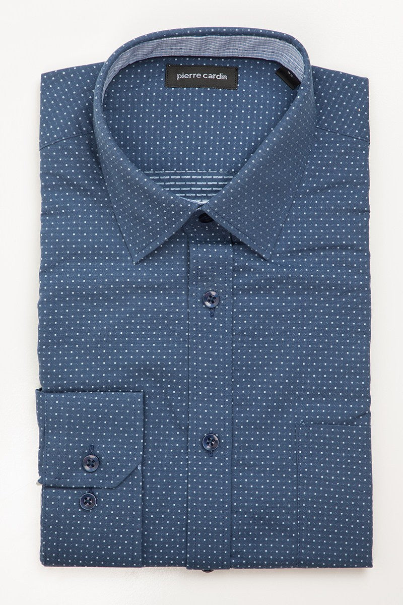 Pierre Cardin Navy spot Long Sleeve Business Shirt