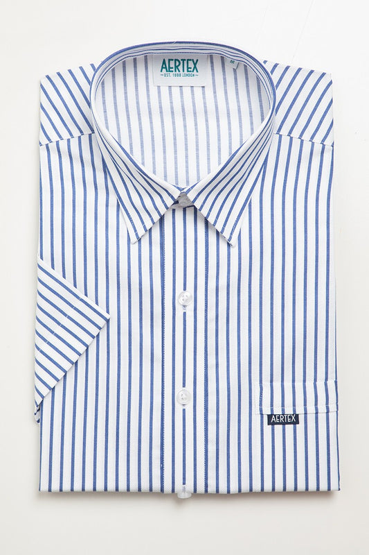 Aertex Blue Stripe Short Sleeve Polo Shirt