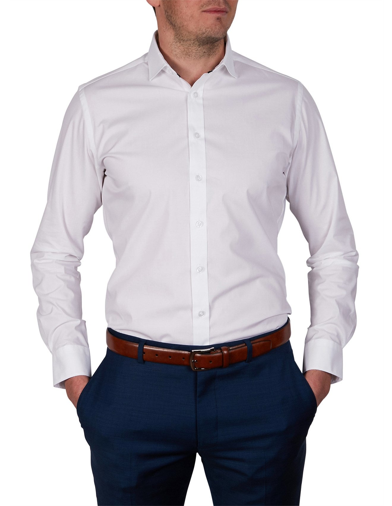 Abelard Santo Stretch Poplin Long Sleeve Shirt - White