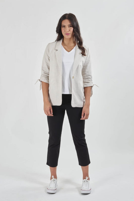 Vassalli Rouched Sleeve Lined Linen Blazer - 2054