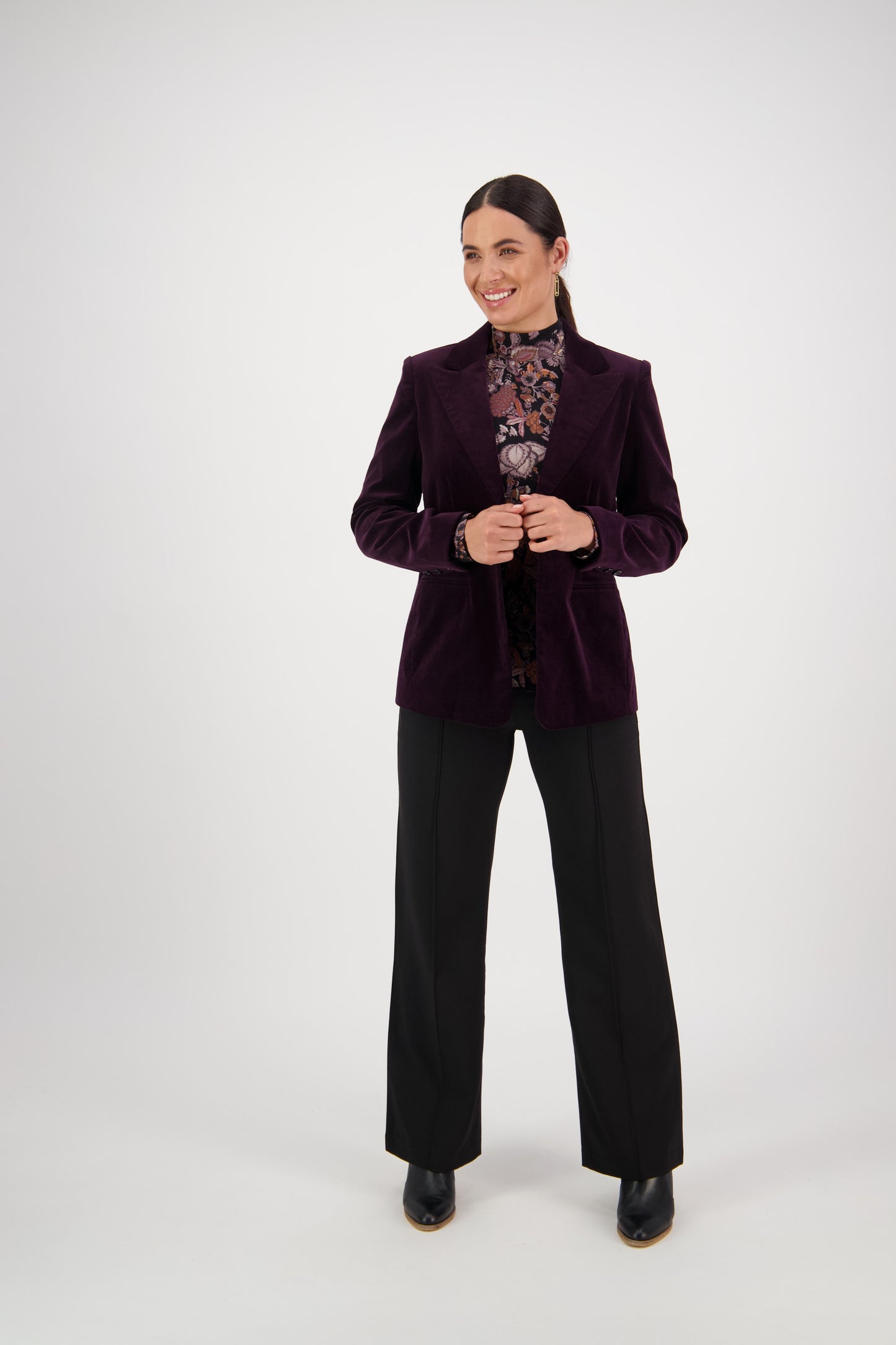 Vassalli Shaped Lined Cord Blazer with Back Splits and Buttons - Mulberry