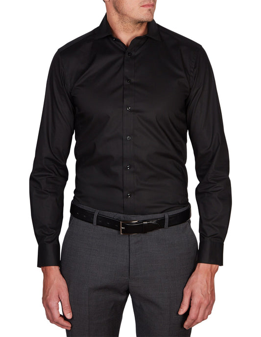Abelard Santo Stretch Poplin Long Sleeve Shirt - Black