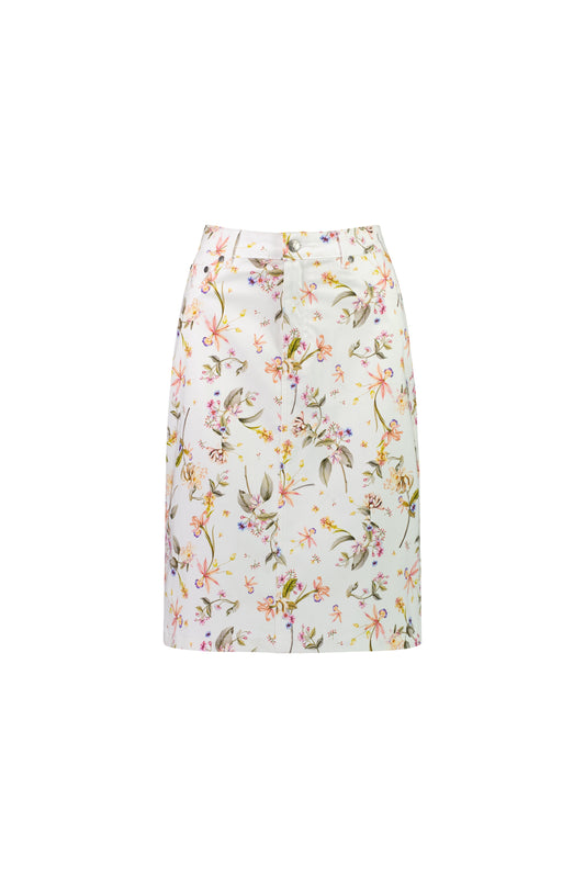 Vassalli Printed Lightweight Skirt with Centre Back Vent- Garden Party