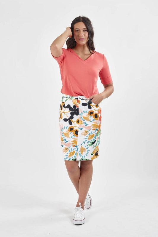 Vassalli printed lightweight skirt centre back vent - 372AV