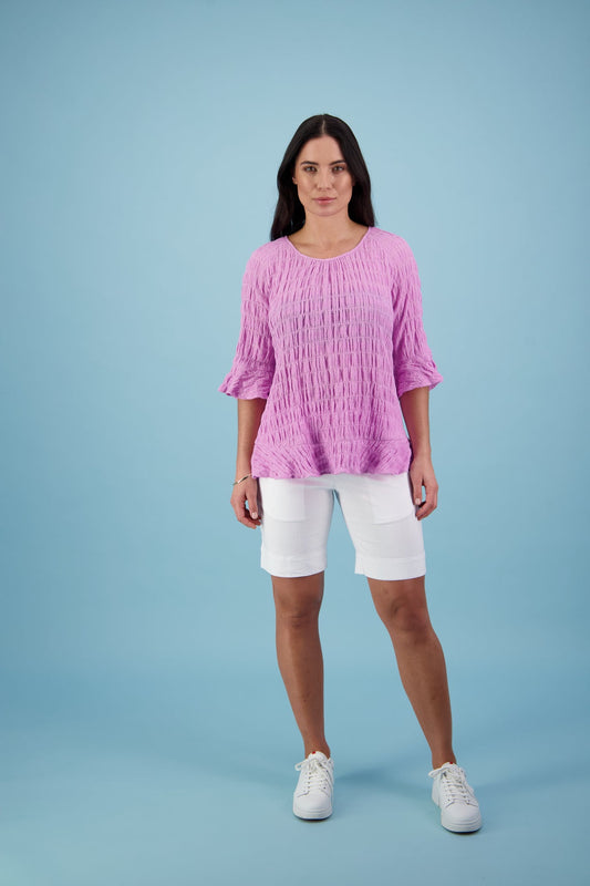 Vassalli Lilac Length Frill Round Neck with Elbow Sleeve Top