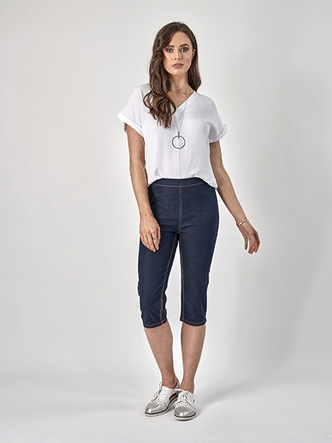 Vassalli Skinny Leg 3/4 Length Contrast Stitch Denim Pull On