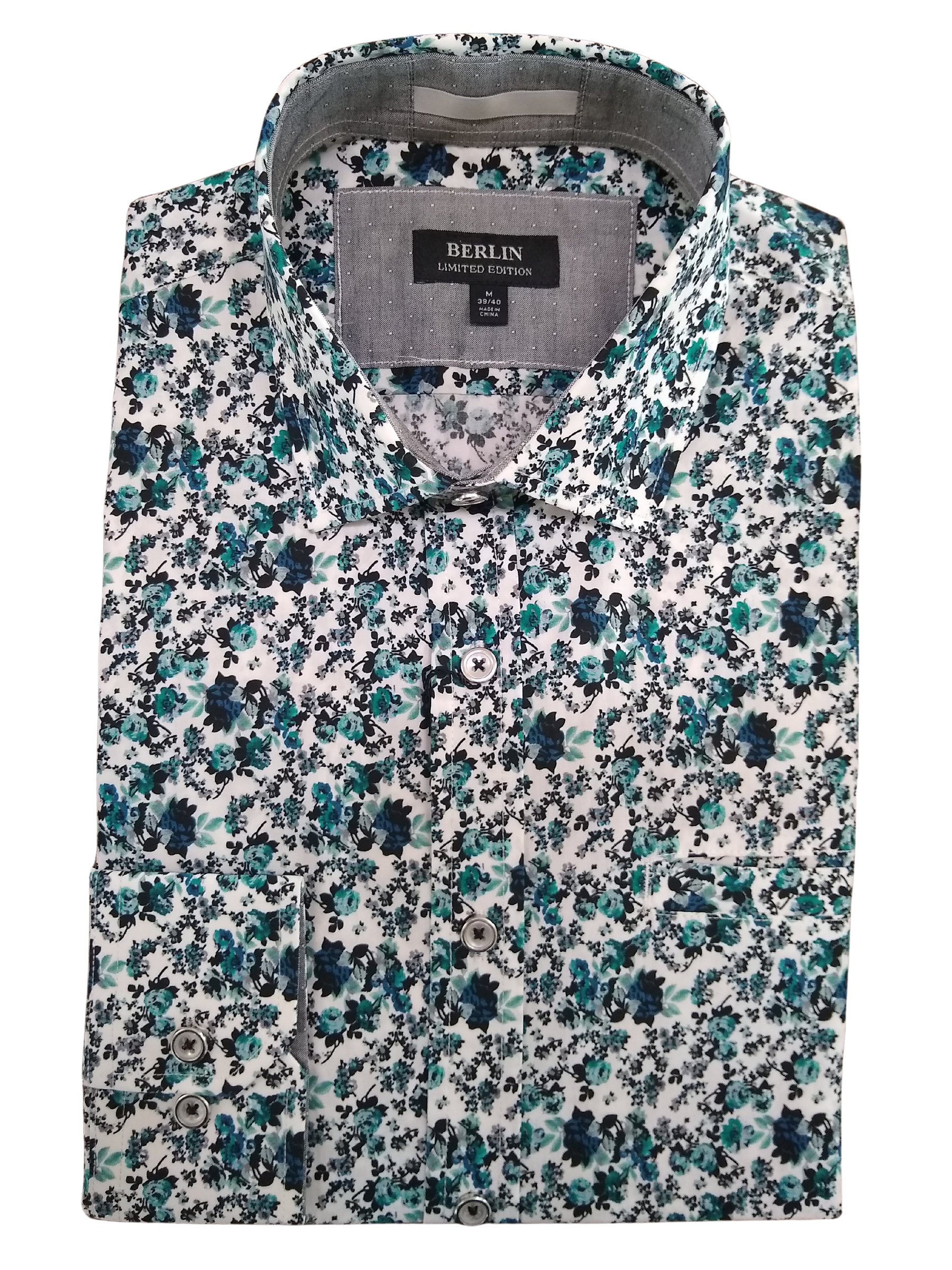 Berlin Liberty Navy/Aqua Floral Print Long Sleeve Shirt