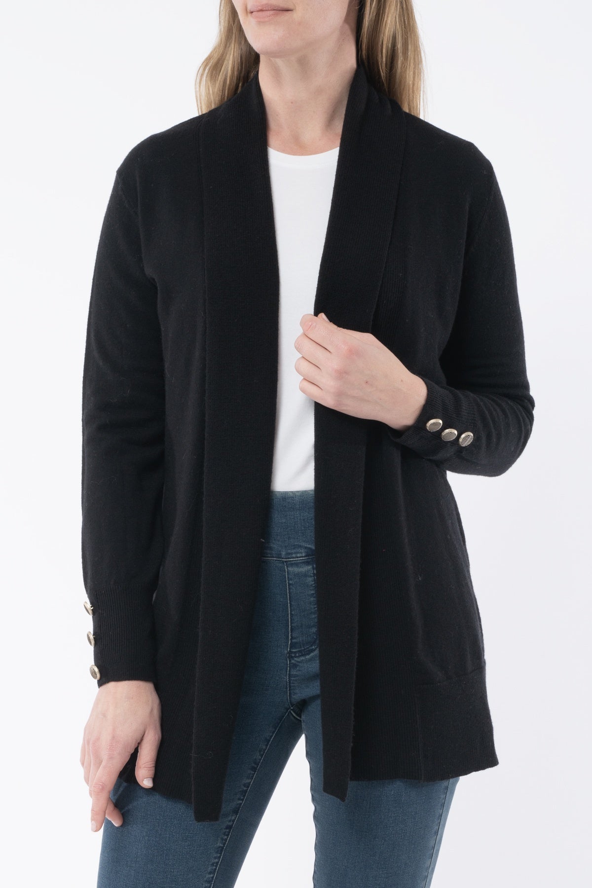 Jump Shawl Collar Cardi Lurex Stripe-Black