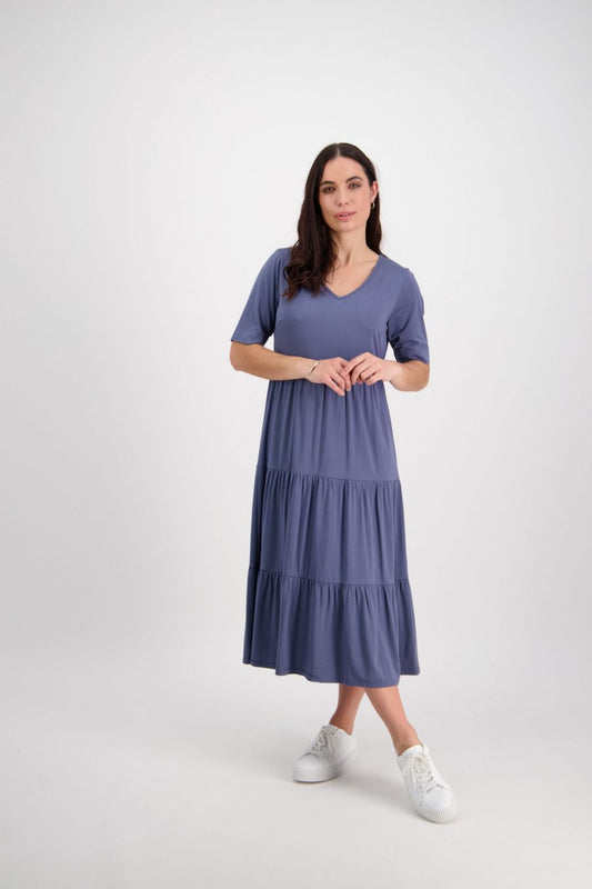 Vassalli Round Neck Short Sleeve Tiered Dress 6076