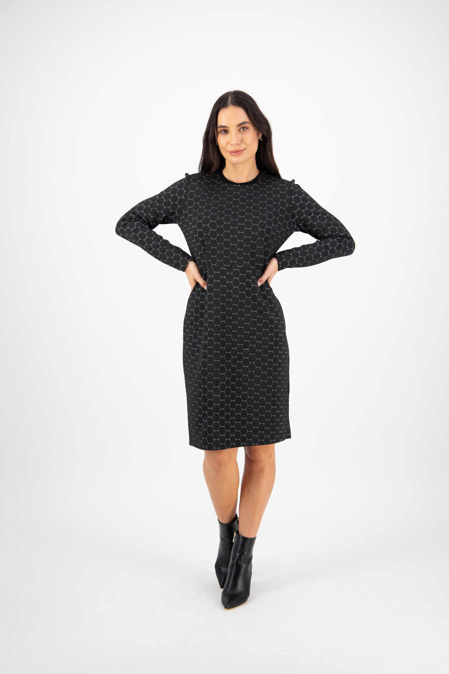 Vassalli LS Knit Dress with Rib Neckline - Aero