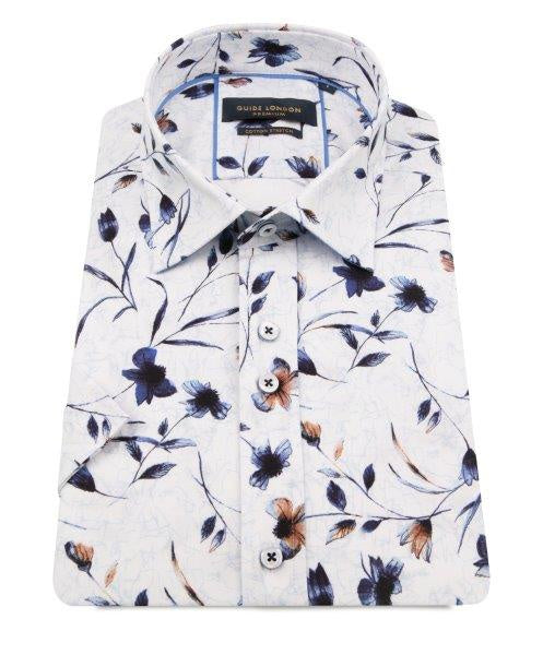 Guide London Blue Leaves Short Sleeve Shirt