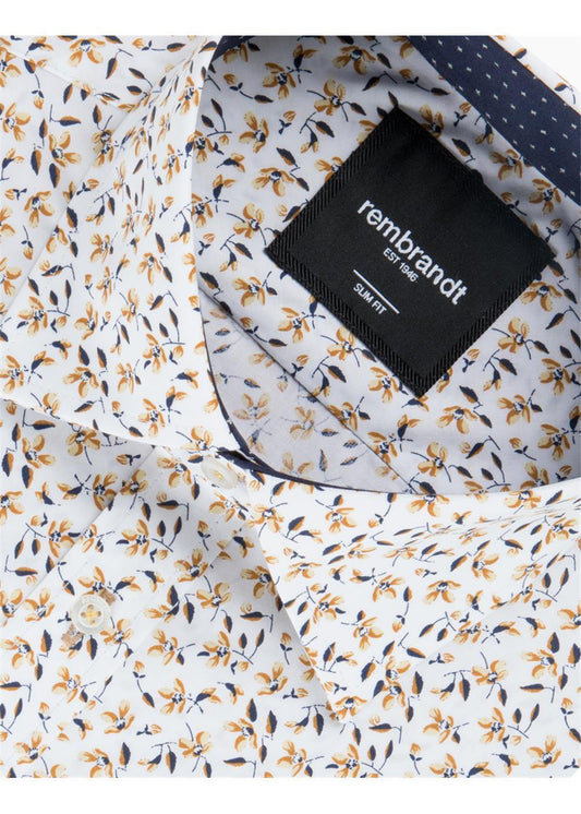 Rembrandt Barbican White & Brown Floral Shirt