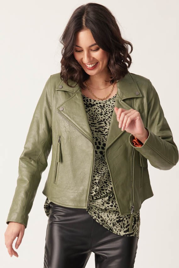 Lemon Tree Abigail Leather Jacket Sage