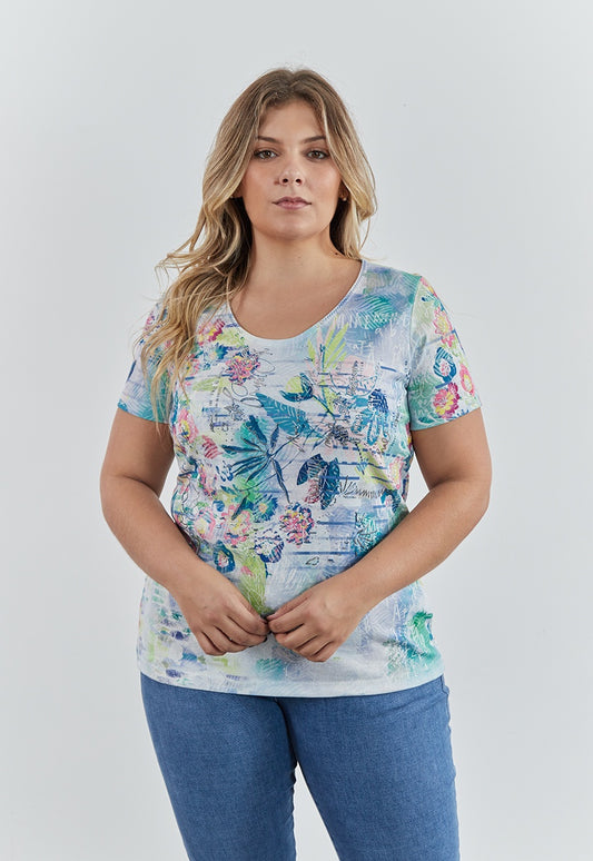 Bagoraz Soft Floral Pink Round Neck Top with Short Sleeve Shirt