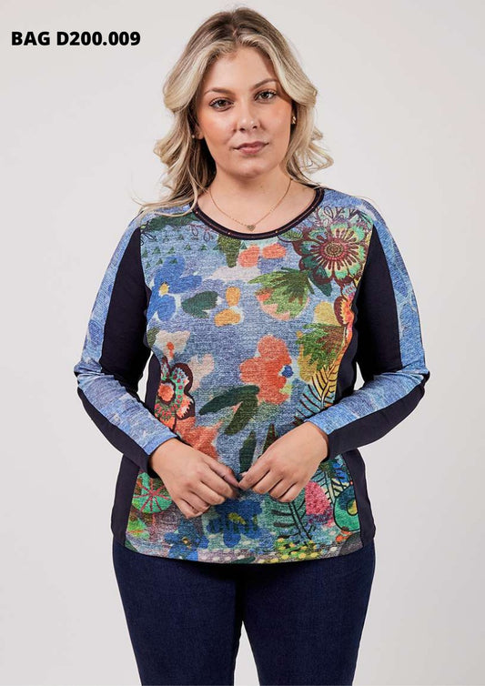 Bagoraz Multicolour with Blue Side Panels Long Sleeve Top