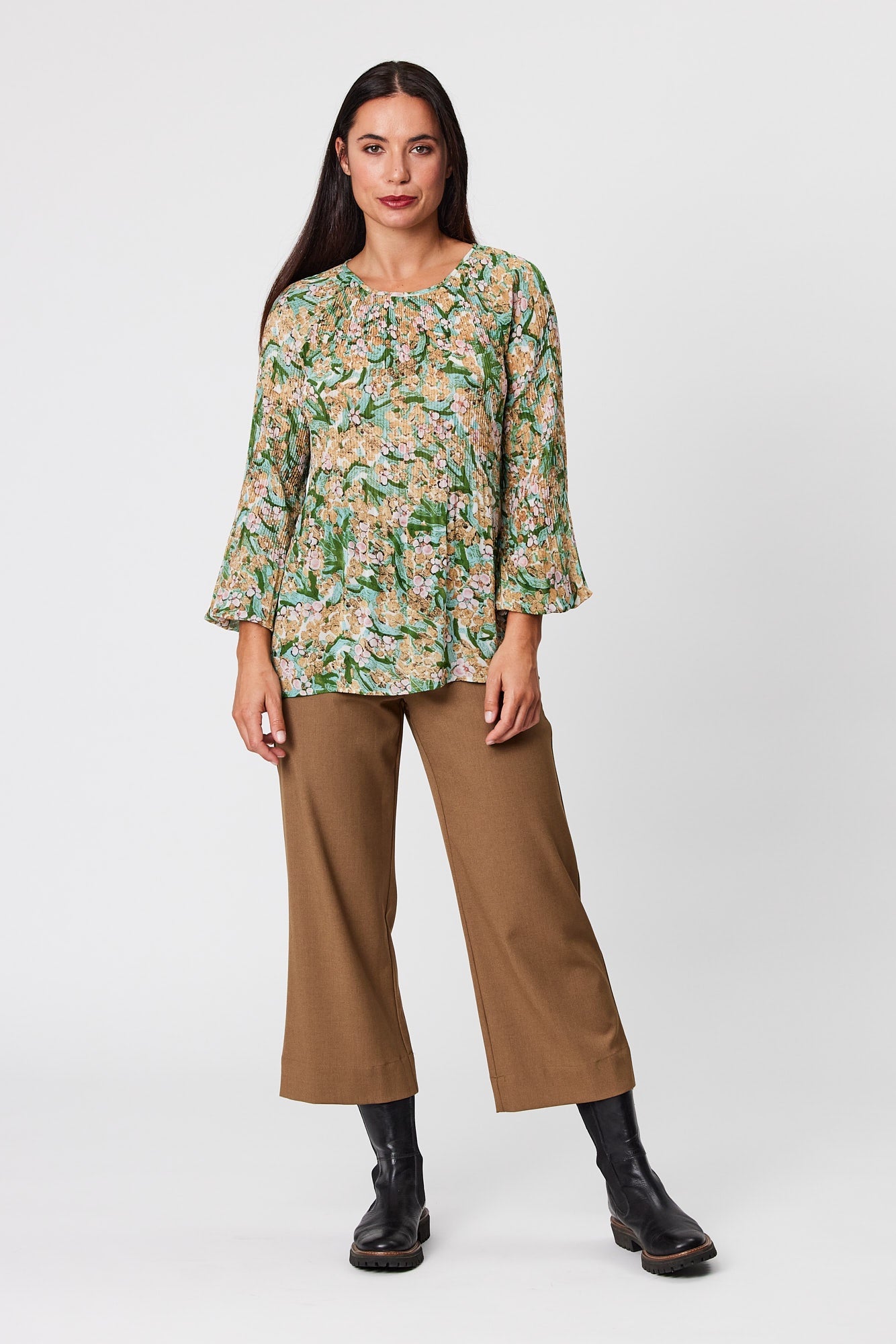 Blackstone Printed Soft Pleated Top - Soft Emerald