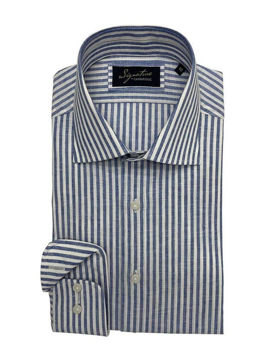 Cambridge Prahran Blue Cotton Linen Long Sleeve Shirt