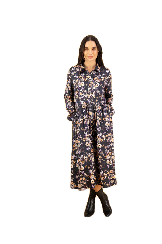 Vassalli Flora Printed with Waist Panel Long Shirt Dress