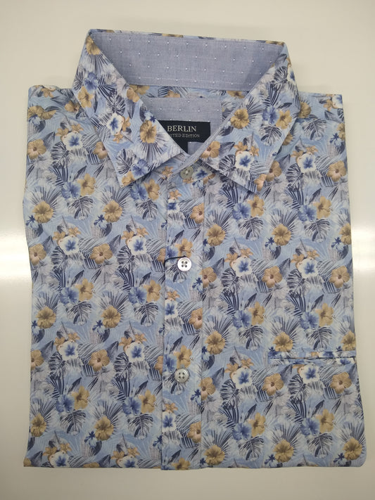 Berlin Men's S/S Shirt Hibiscus Print