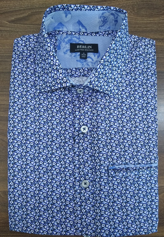 Berlin Small Floral Stain Print Short Sleeve Shirt