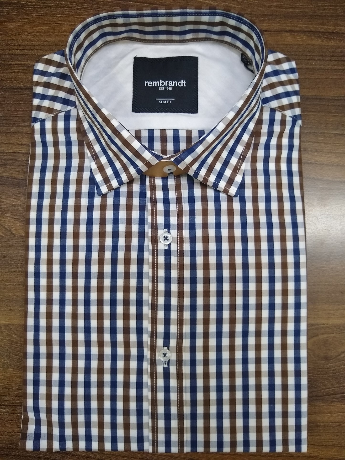 Rembrandt London Brown Navy and White Check Long Sleeve Shirt