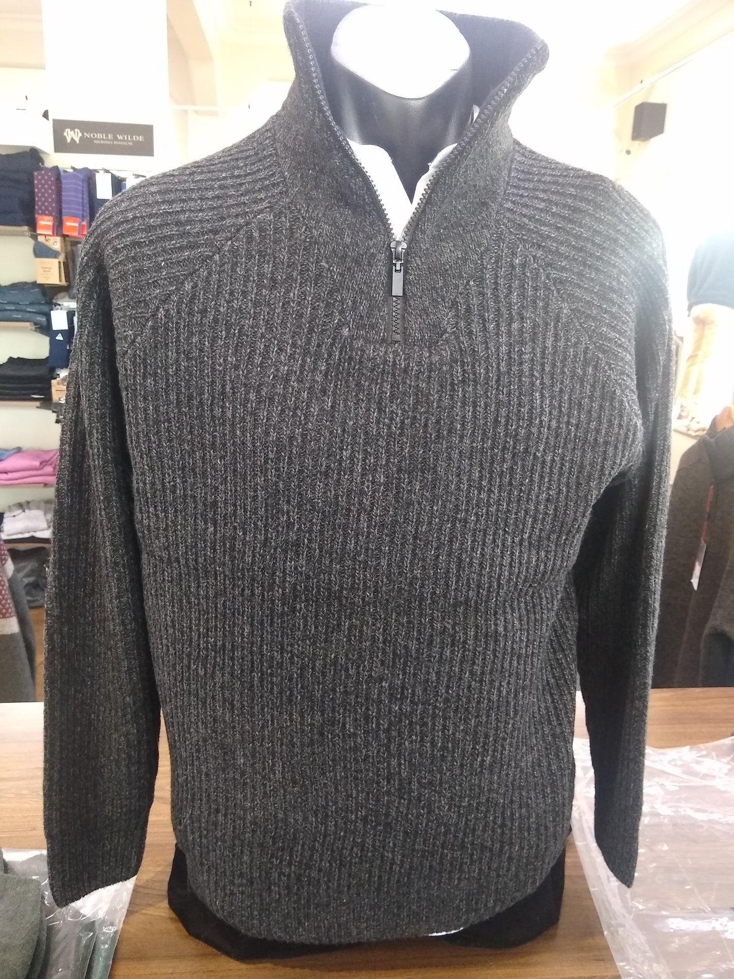 Berlin Charcoal 1/4 Zip Rib Wool Sweater