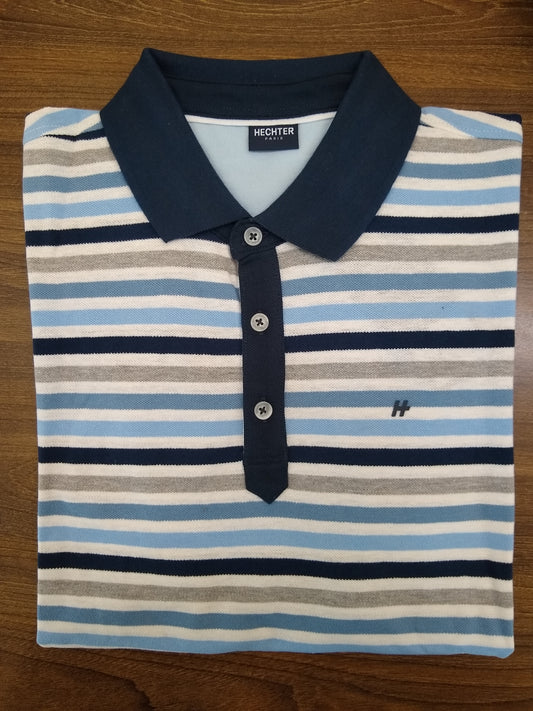 Daniel Hechter Blue Stripe Short Sleeve Polo Shirt