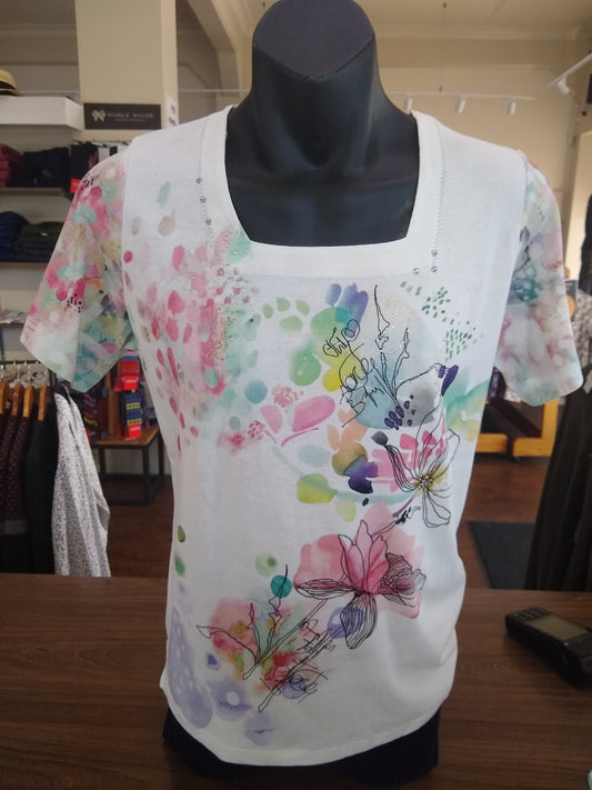 Bagoraz Ladies Square Neck Short Sleeve Top Floral Print