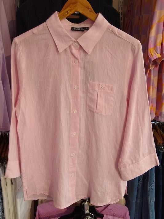 Maglia Ladies Pink Linen 3/4 Sleeve Shirt