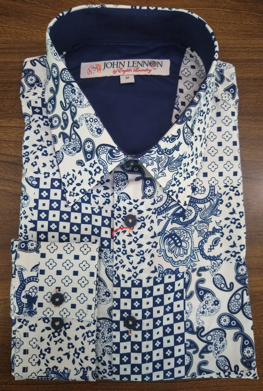 John Lennon Blue/White Print Long Sleeve Shirt