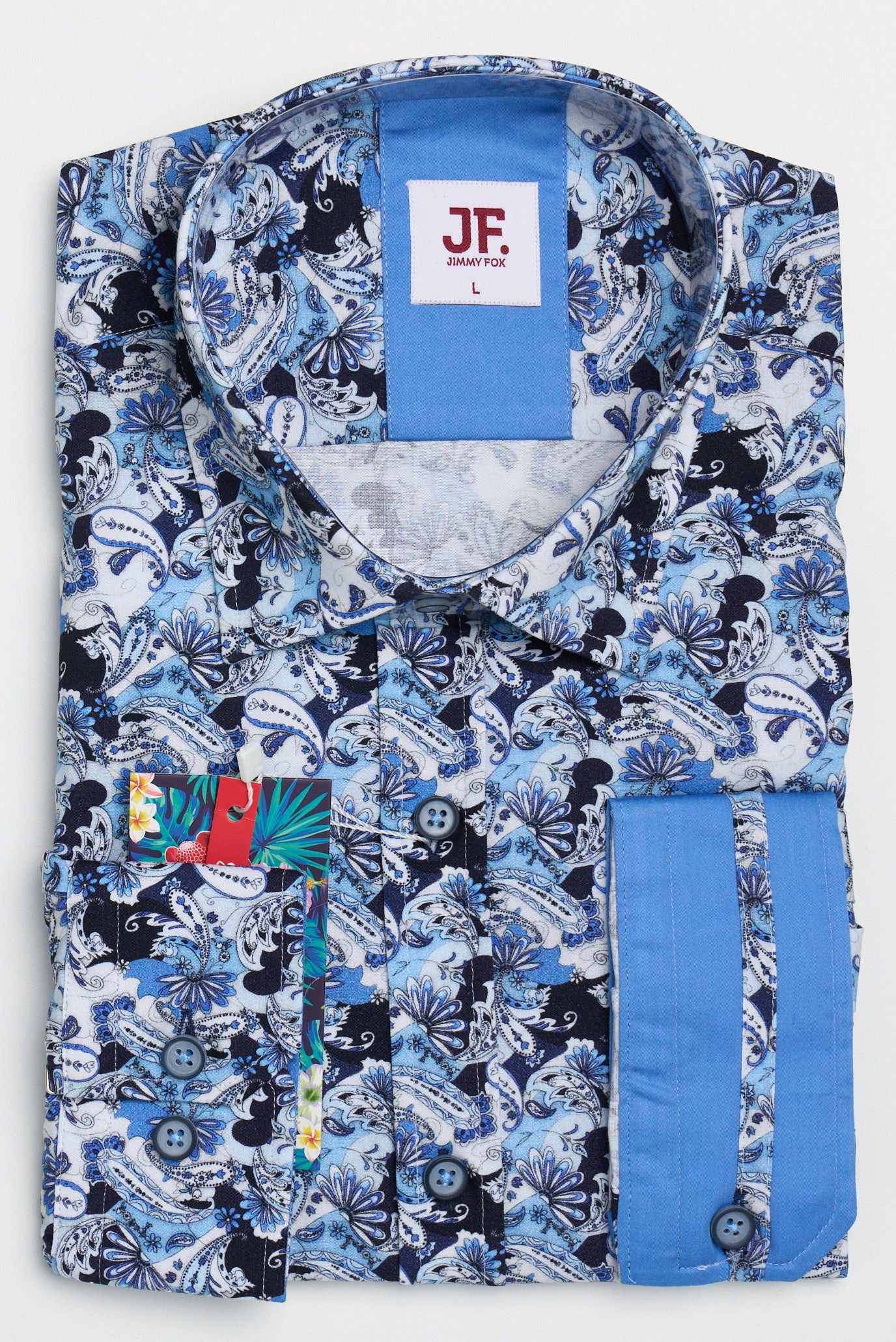 Jimmy Fox Blue Geometric Long Sleeve Shirt