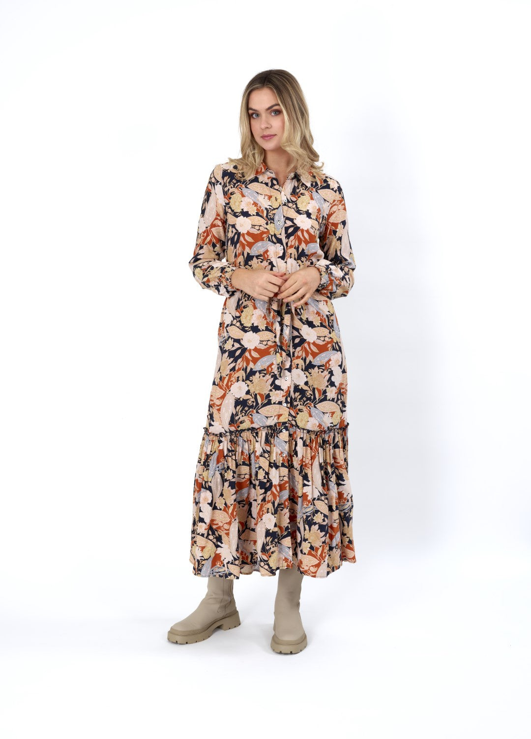 Knewe Assembly Long Button Through Dress - Spicy Bloom