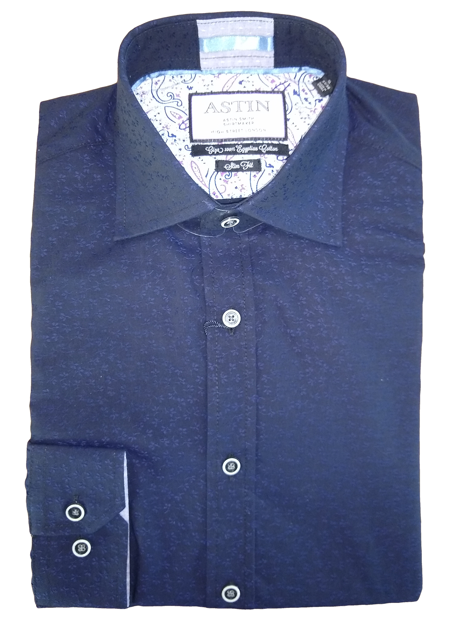 Astin Smith Navy Jacquard Long Sleeve Shirt