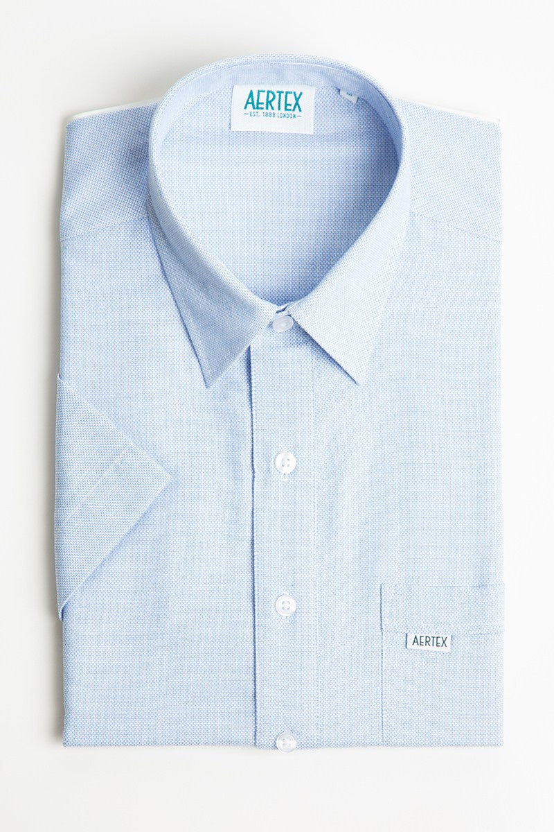 Aertex Wells Plain Mid Blue Short Sleeve Shirt