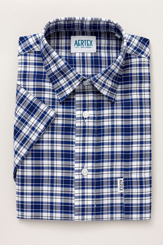 Aertex Taunton Blue Navy Check Short Sleeve Shirt
