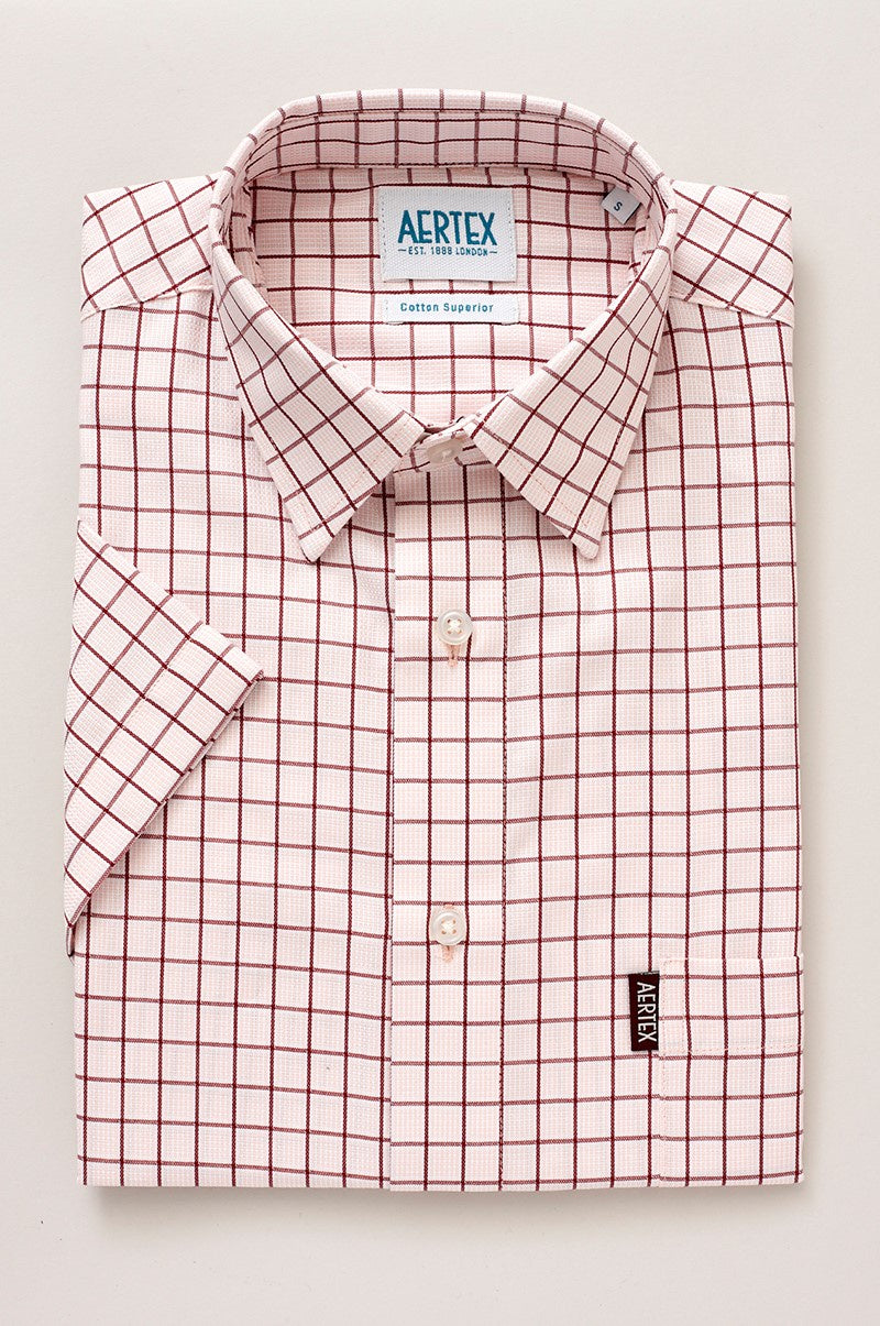 Aertex Wells Pink Window Check Short Sleeve Shirt