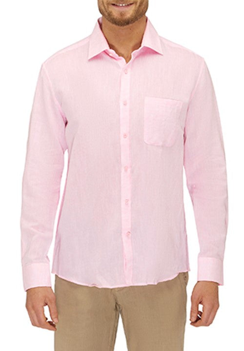 City Club Resort Pink Linen Blend Long Sleeve Shirt