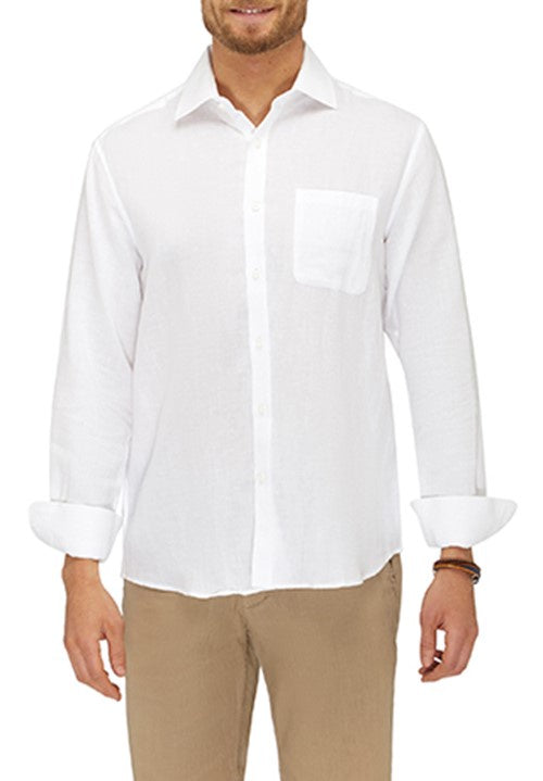 City Club Resort White Linen Blend Long Sleeve Shirt