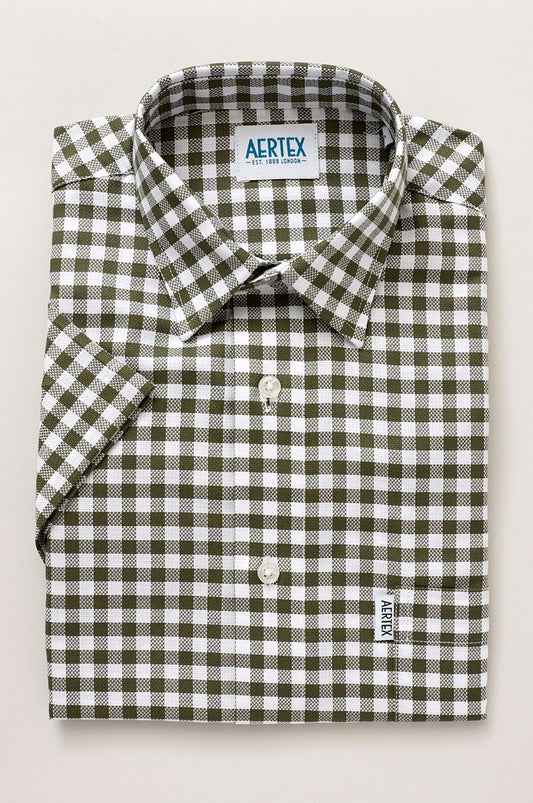 Aertex Wells Khaki Check Short Sleeve Shirt