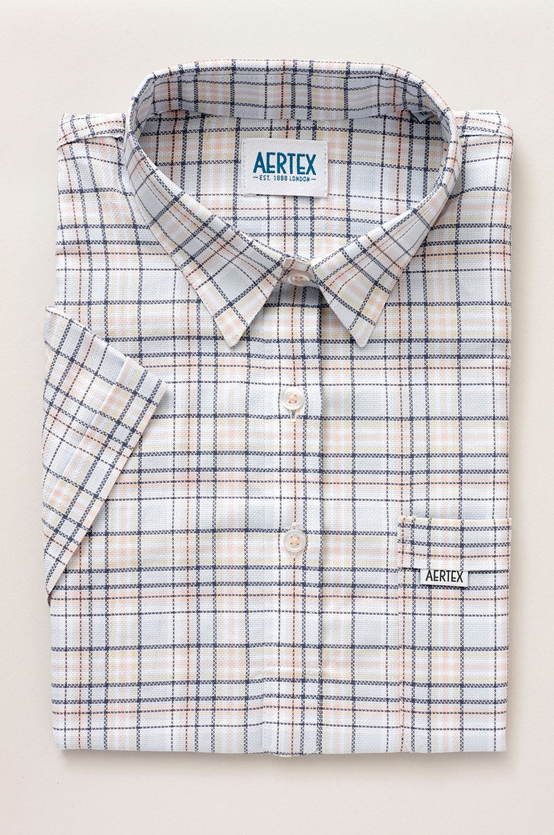 Aertex Wells Pink Grey Window Check Short Sleeve Shirt