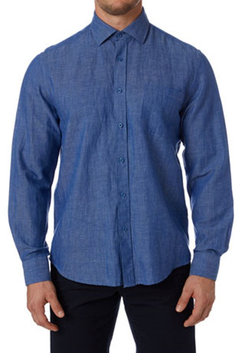 City Club Resort Navy Linen Blend Long Sleeve Shirt