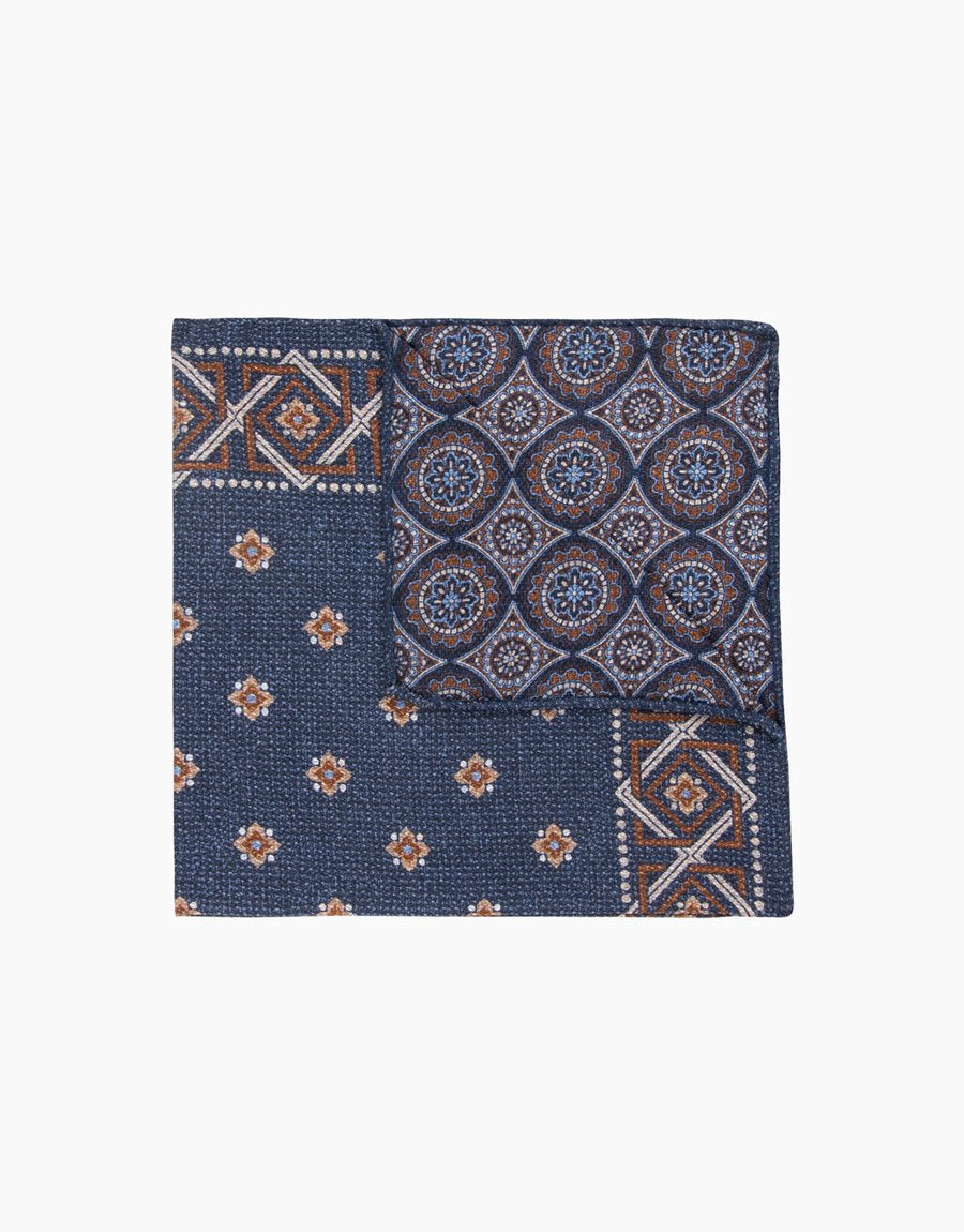 Rembrandt Denim Blue Paisley/ Geometric Pocket Square