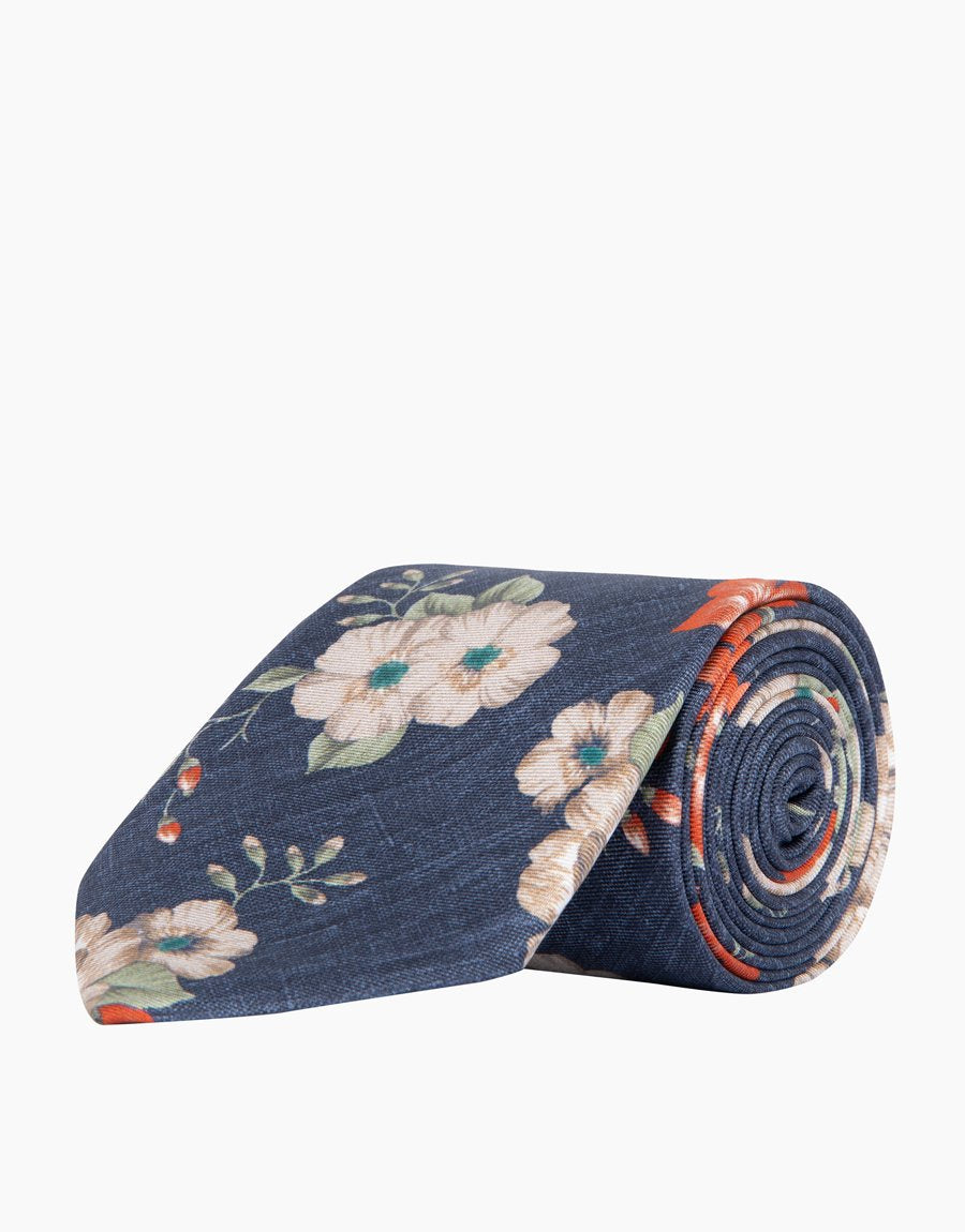 Rembrandt Charcoal Floral Silk Tie