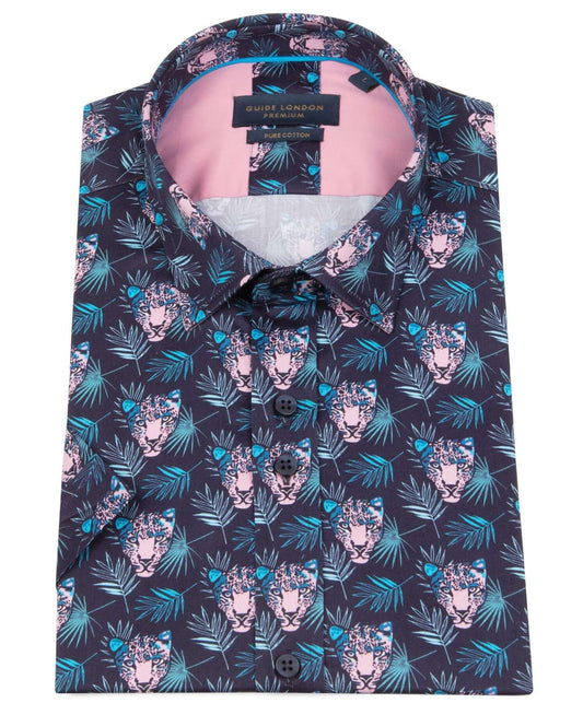 Guide London Pink Leopard Print Short Sleeve Shirt