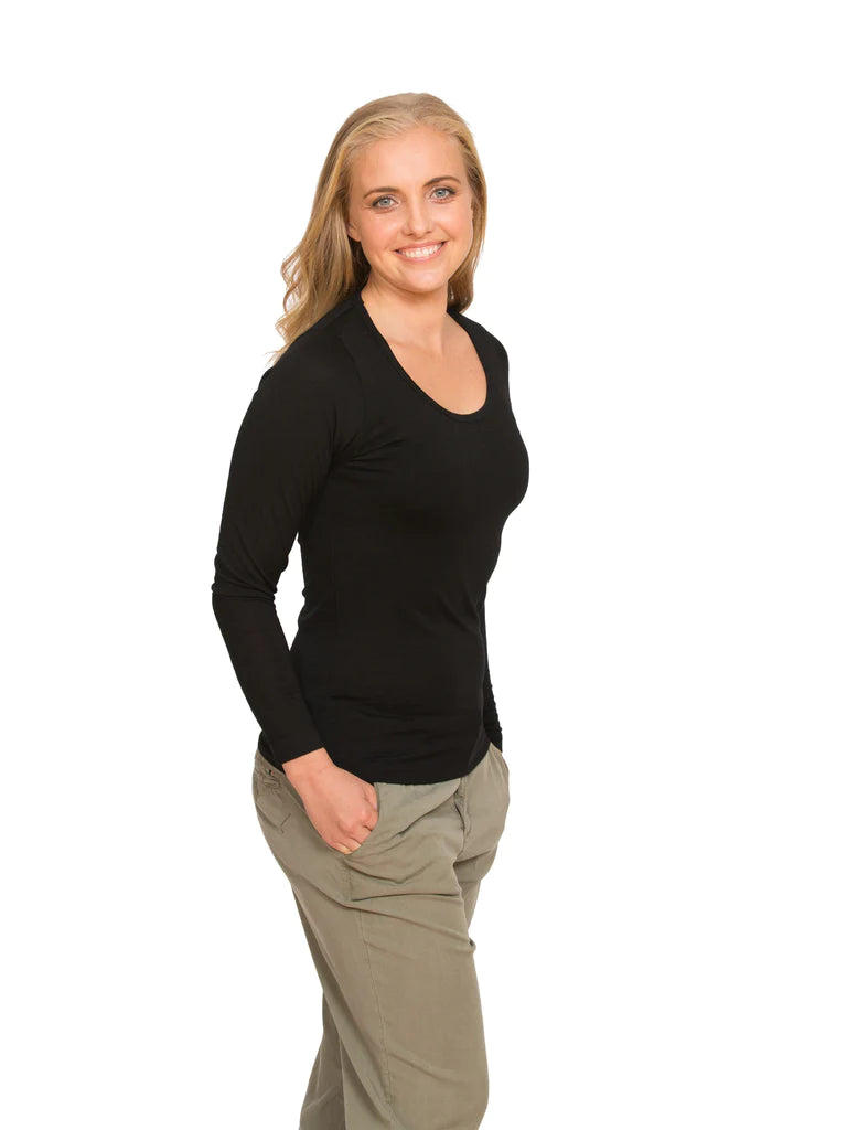 Vassalli 100% Merino Basic Long Sleeve Crew Neck Top 4241 - Black